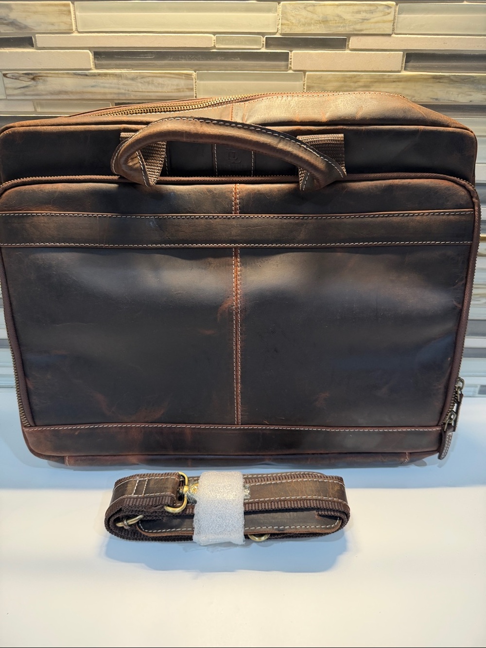 Men's Leather Laptop Briefcase Bag in Dark Brown